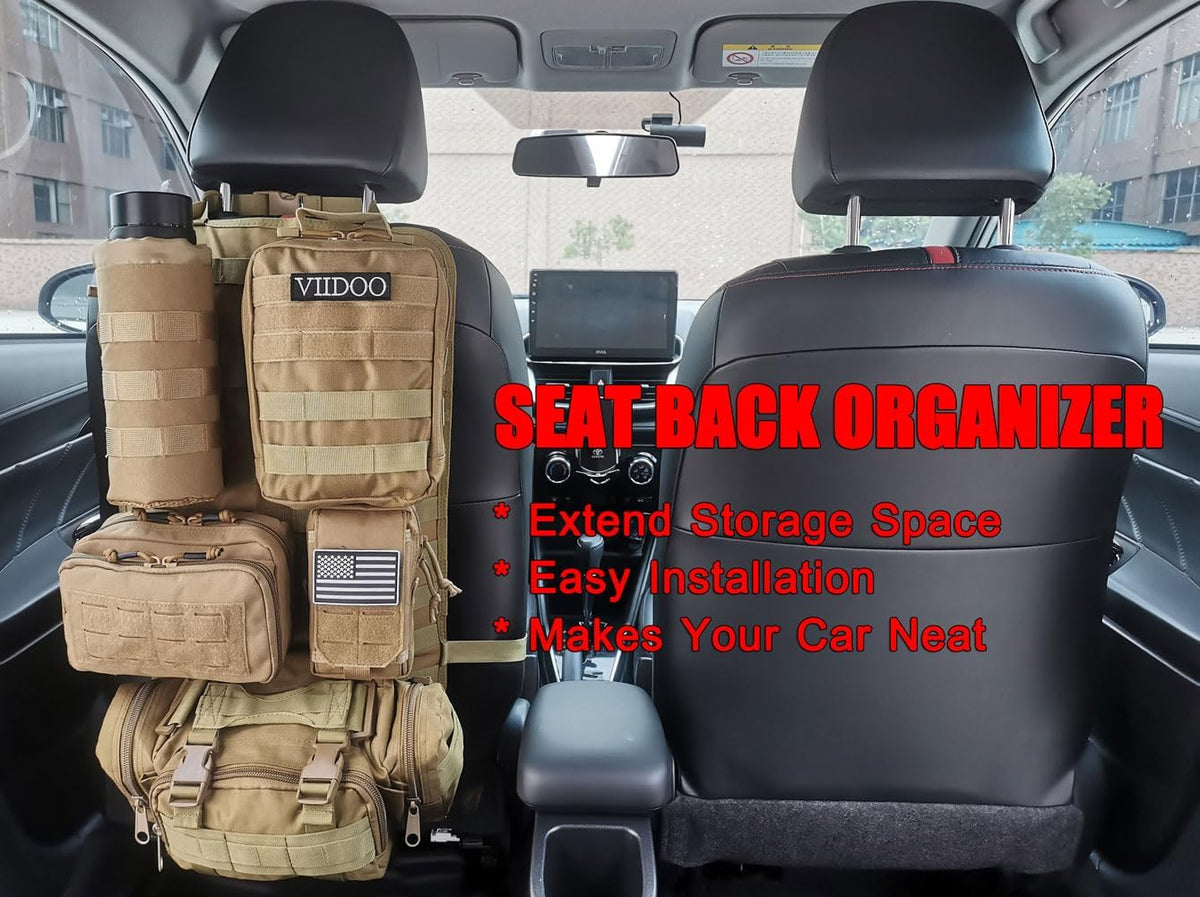 Molle Seat Back Organizer with 5 Pouches, Tactical Seat Covers, Molle Tactical Vehicle Organizers Panel Car Seat Covers Protector for Truck