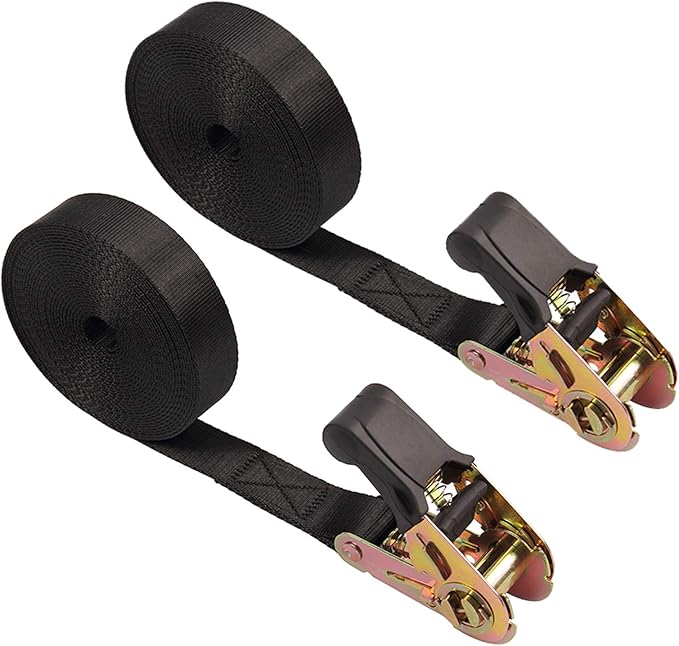 Endless Ratchet Tie Down Straps Heavy Duty Cargo Tie Downs, Sturdy Nylon Black Strap Down Ratcheting Securing Straps, Track Spring Fittings, Tie-Down Motorcycles, Trailer Loads, Kayak