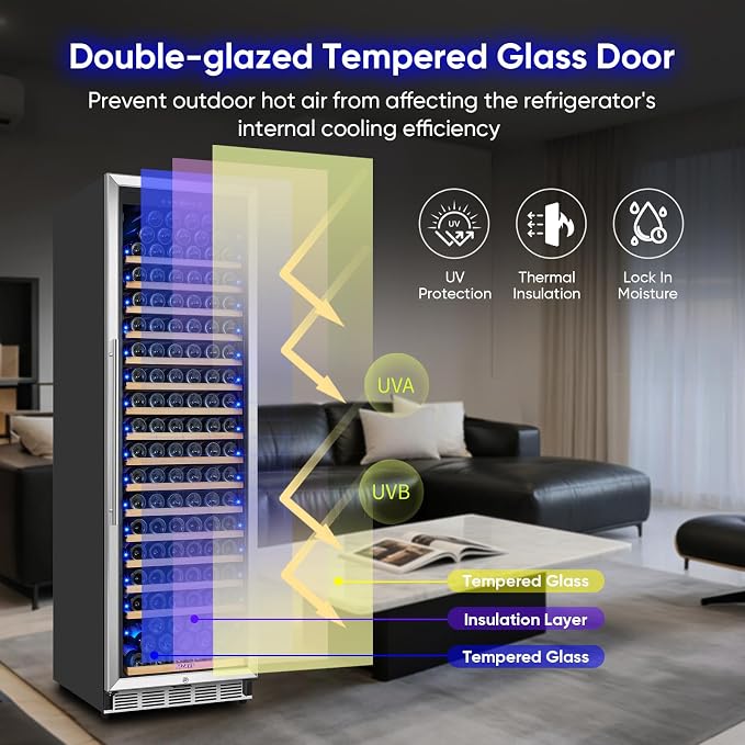 Large Wine Cooler Refrigerator 24 Inch, 200 Bottle Wine Fridge with Professional Temperature Control, Built-in/Freestanding Tall Wine Refrigerator, Low Noise & Sliding Rail Shelves, For Home Bar