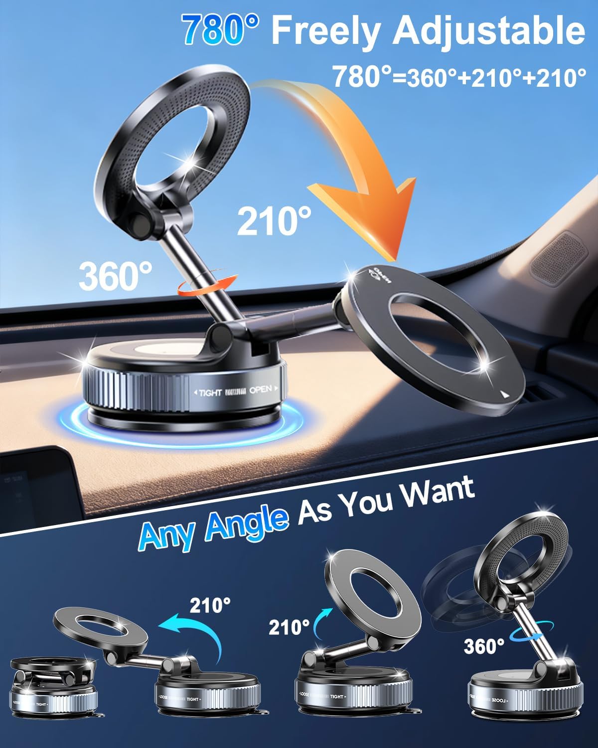 for MagSafe Car Mount, Vacuum Magnetic Car Phone Holder Stand for Your Car