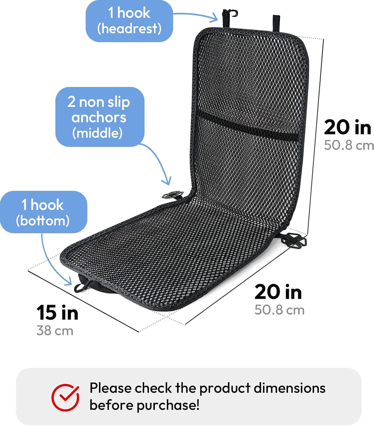 carrotez Cool & Breathable 3D Air Mesh Car Seat Cushion Pad 41" x 15" Black