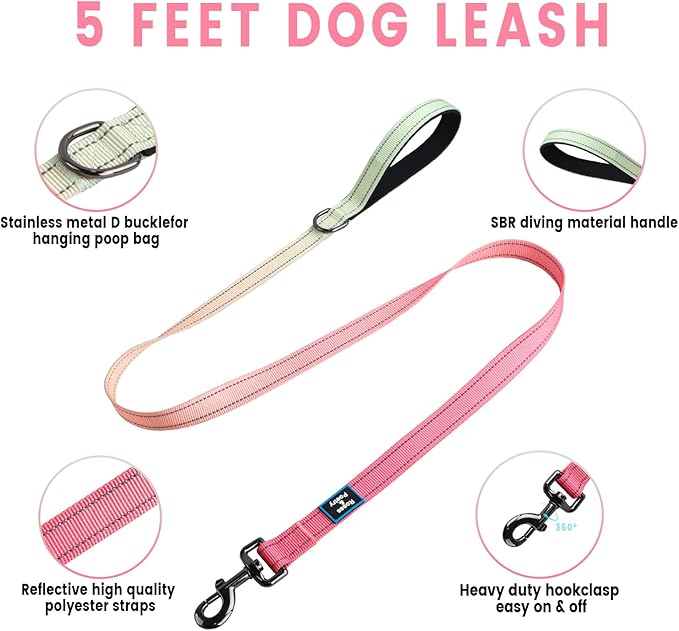Roses&Poetry Puppy Dog Harness and Leash Set, No Pull Dog Harness Adjustable Reflective, Dog Halter Harnesses Comfort Padded Handle, Pet Harness for Training Outdoor Walking（Pink-M