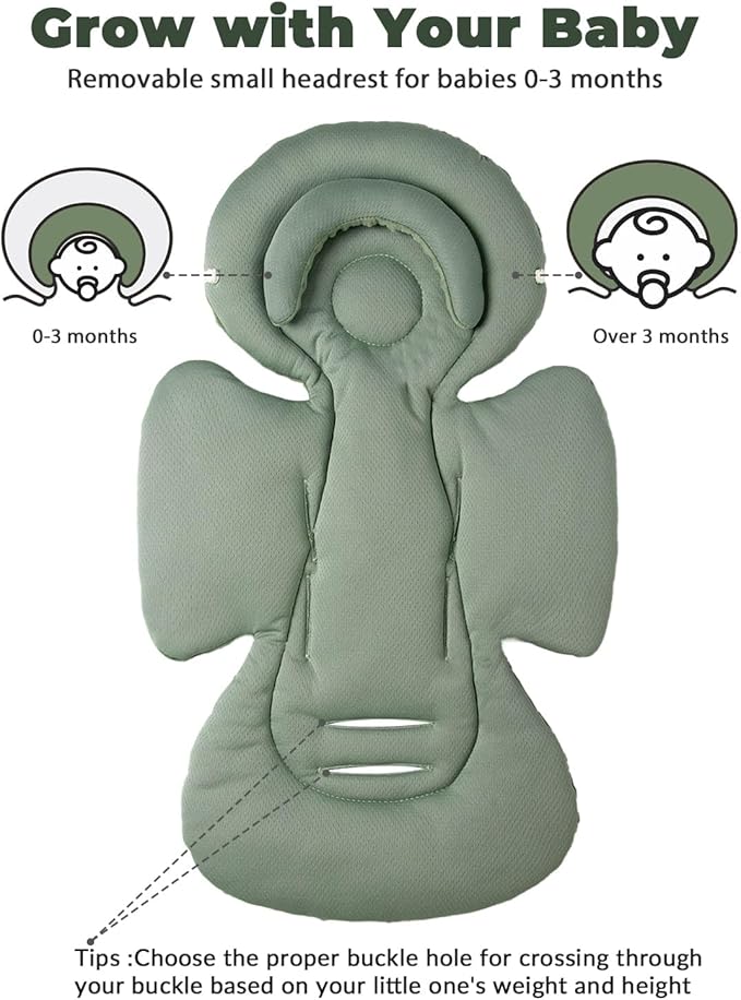 Infant Car Seat Insert with Extra Cushion for Preemie to Toddler, Reversible Newborn Carseat Insert for Baby Head Body Support, Fits for Stroller, Baby Swing, Bouncer - Dots, Dark Green