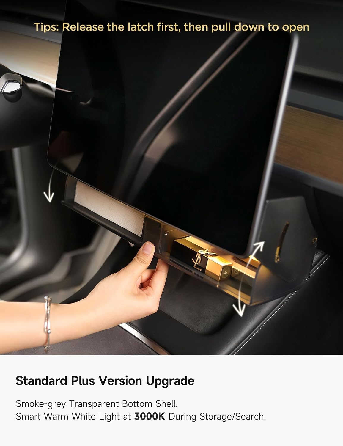 TPARTS Hidden Magnetic Under Screen Storage Box for Tesla Model 3/Y