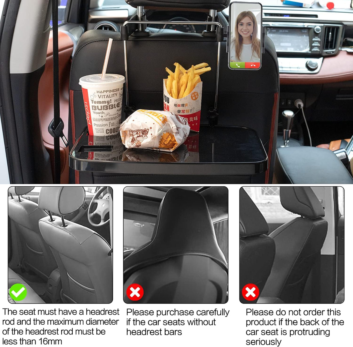 Foldable Car Seat Back Portable Tray with Phone Mount for Food Dining Drink and Laptop, Hanging Car Steering Wheel Tray(Upgrade)