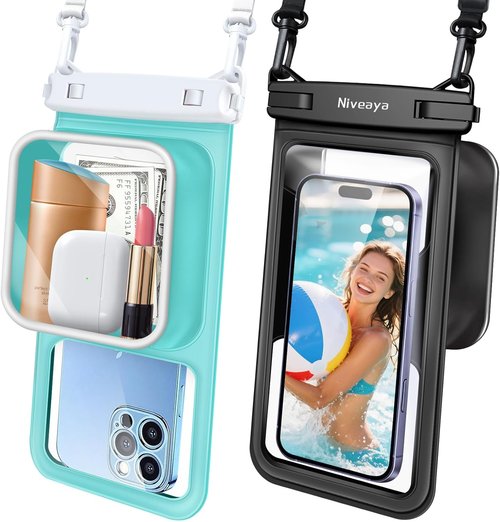 Niveaya 2 Pack IPX8 Waterproof Phone Pouch, Large Space Cell Phone Pouch Floating, Water Proof Phone Case with Lanyard, Phone Dry Bag Beach Cruise Ship Essentials(Up to 8.5")