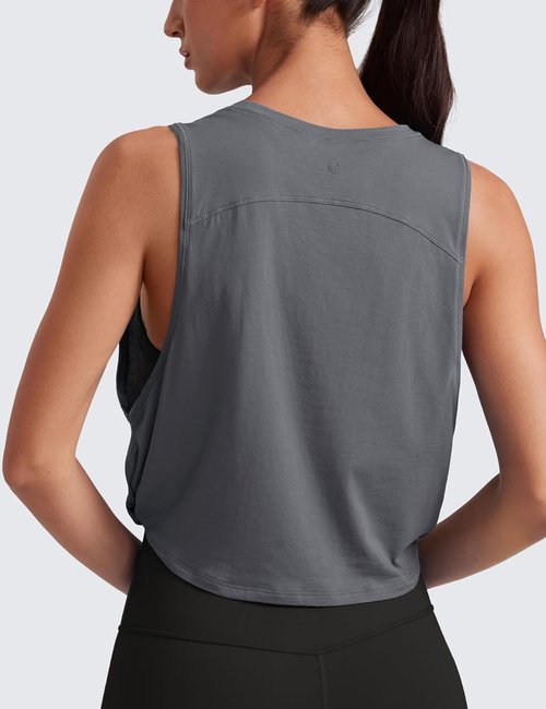 CRZ YOGA Pima Cotton Tank Tops for Women - Loose Crop Sleeveless Workout Shirts | Athletic Gym Wear