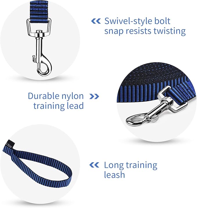 Hi Kiss Dog/Puppy Obedience Recall Training Agility Lead - 15ft 20ft 30ft 50ft 100ft Training Leash - Great for Training, Play, Camping, or Backyard(20ft,Black_Blue)