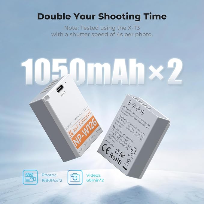 K&F CONCEPT 2-Pack NP-W126 Battery, USB C NP-W126S XT30III Battery Compatible