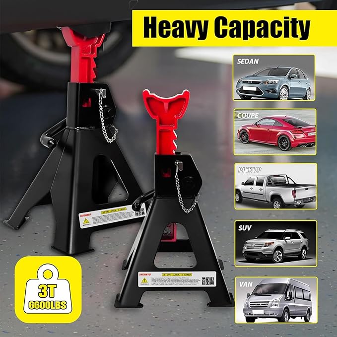 YATOINTO Jack Stands 3 Ton (6,600 LBs) with Double Pin Locking, Car Jack Stand 11.22"-16.54" Adjustable with Rubber Pads, Jack Stands for Trucks,Home,Garage, SUV, Pickup,Car,UTV/ATV,1 Pair