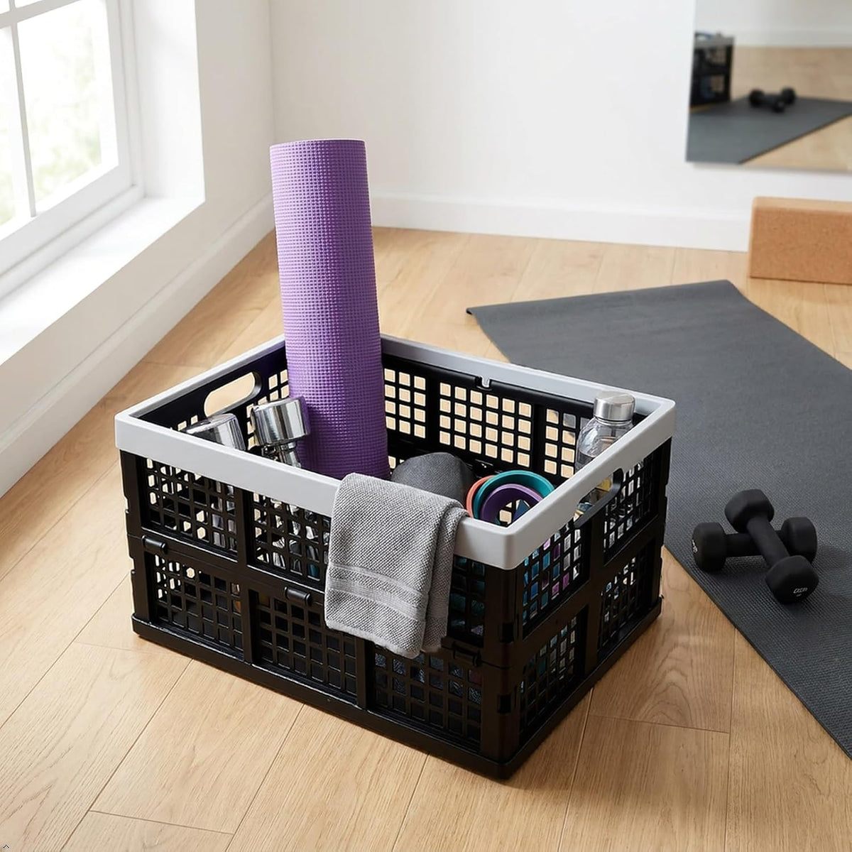 Kekow 30 L Black Plastic Collapsible Storage Basket, 3-Pack