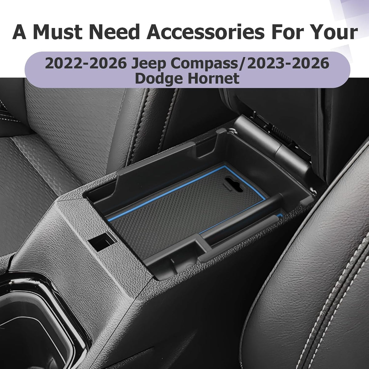 LUWU Center Console Organizer Compatible with Jeep Compass 2021-2026/Dodge Hornet 2023-2026 Accessories Armrest Console Storage Box Insert Tray ABS Material Coin Container Blue