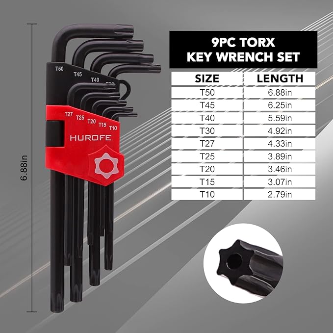 Hex Key Allen Wrench Set, 35-Piece Long Arm Inch/Metric/Torx Ball End with T-Handle, Chrome Vanadium Steel