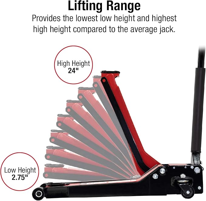 Sunex 6602LP 2 Ton Low Rider Steel Service Jack & BIG RED T43202 Torin Heavy Duty Steel Jack Stands: 3 Ton (6,000 lb) Capacity Car Lifting Stand,1 Pair (Not Suitable for SUV,Truck)