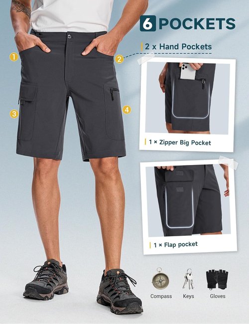 Moosehill Men's Hiking Shorts - Lightweight, Quick-Dry, Water-Resistant with 6 Pockets for Outdoor Adventures