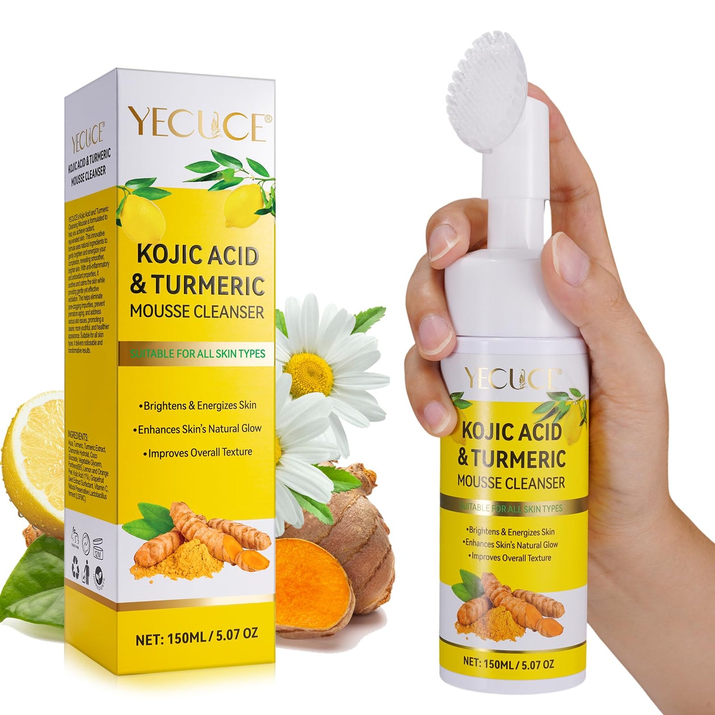 A R B C R N Turmeric Cleansing Mousse,Kojic Acid Facial Cleanser For Fce Wash And Firming Skin,Remove Excess Keratin-Deep Clean