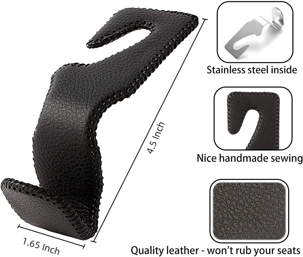 Purse Hook for Car, Superior Leather Headrest Hanger Matching Cars Interior, Brown Back Seat Organizer Storage Holder