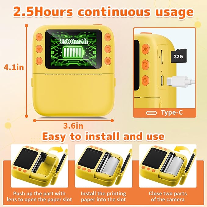 Instant Print Camera for Kids, Christmas Birthday Gifts for Girls Boys