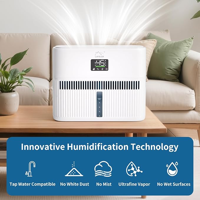 Smart Evaporative Humidifiers for Bedroom, Living Room, Nursery, Large Room up to 300 ft², 5L Tank, Max 48H Runtime, Mist-free Top Fill Humidifier for Baby, Plants, Easy to Clean