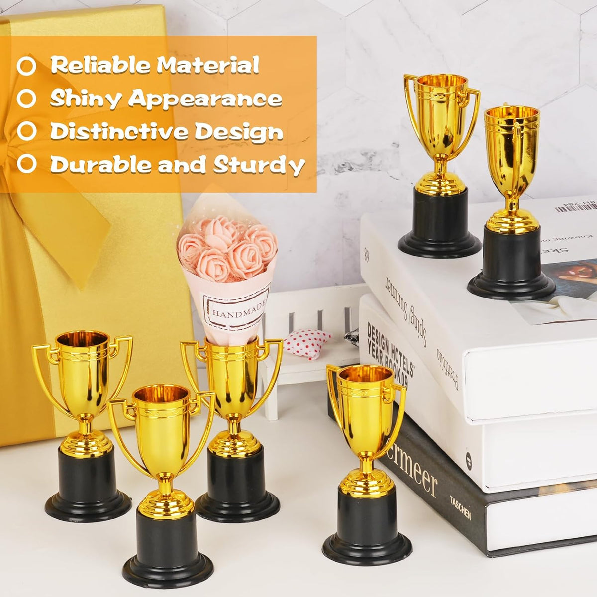 WINKIO Mini Gold Trophy Awards - 4 Inch Plastic Trophies for Kids | Perfect for Party Favors & Competitions