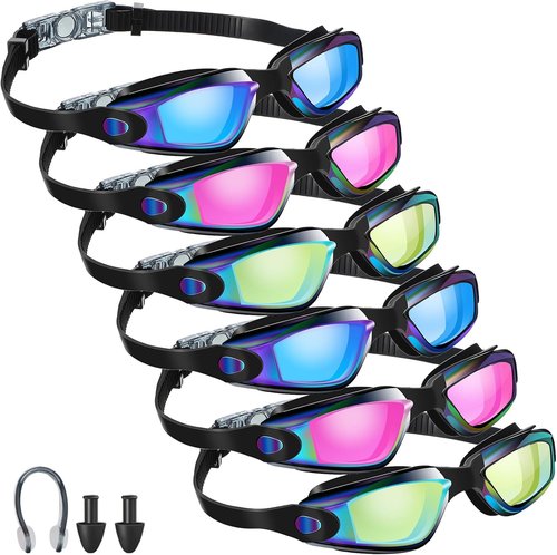 Flutesan Swim Goggles - 6 Pack Anti-Fog Adult Swimming Glasses with Ear Plugs & Nose Clip | Leak-Proof Design