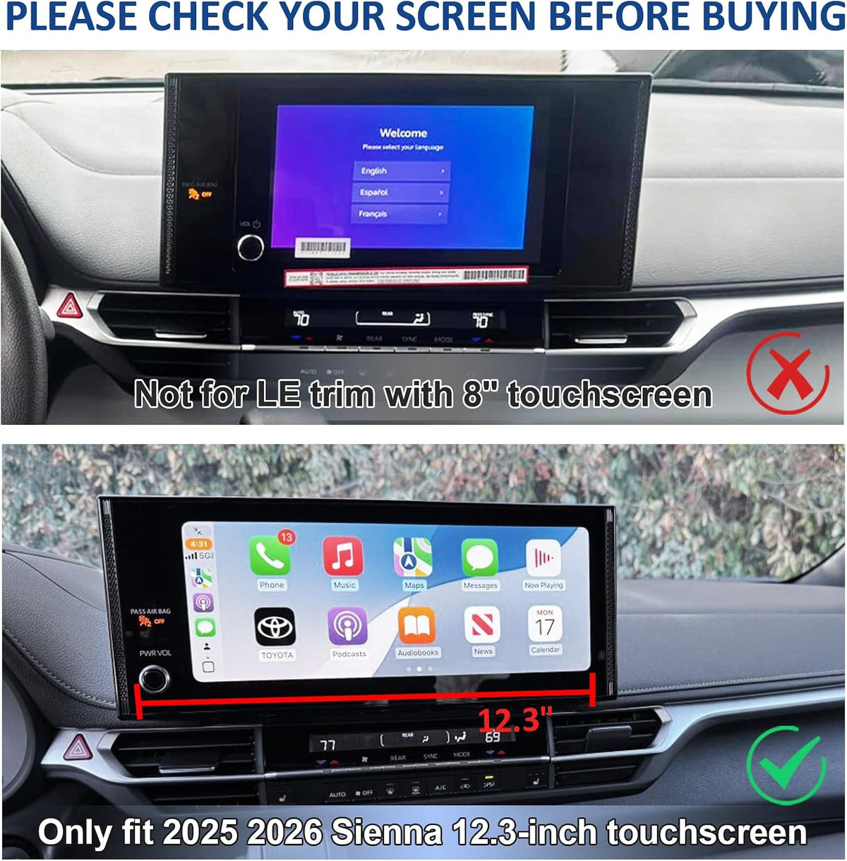 TOPINSTALL Dash Tray Phone Holder for 2025 2026 Toyota Sienna 12.3" Screen