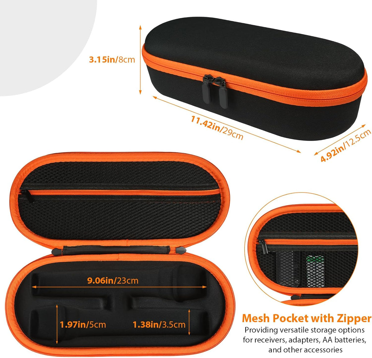 Wireless Microphone Case Compatible with JBL Wireless 2 Microphone System, Handheld Dual Mic Carrying Case, Travel Bag for Receiver, Batteries and Adapter, Karaoke - Orange (Box Only)