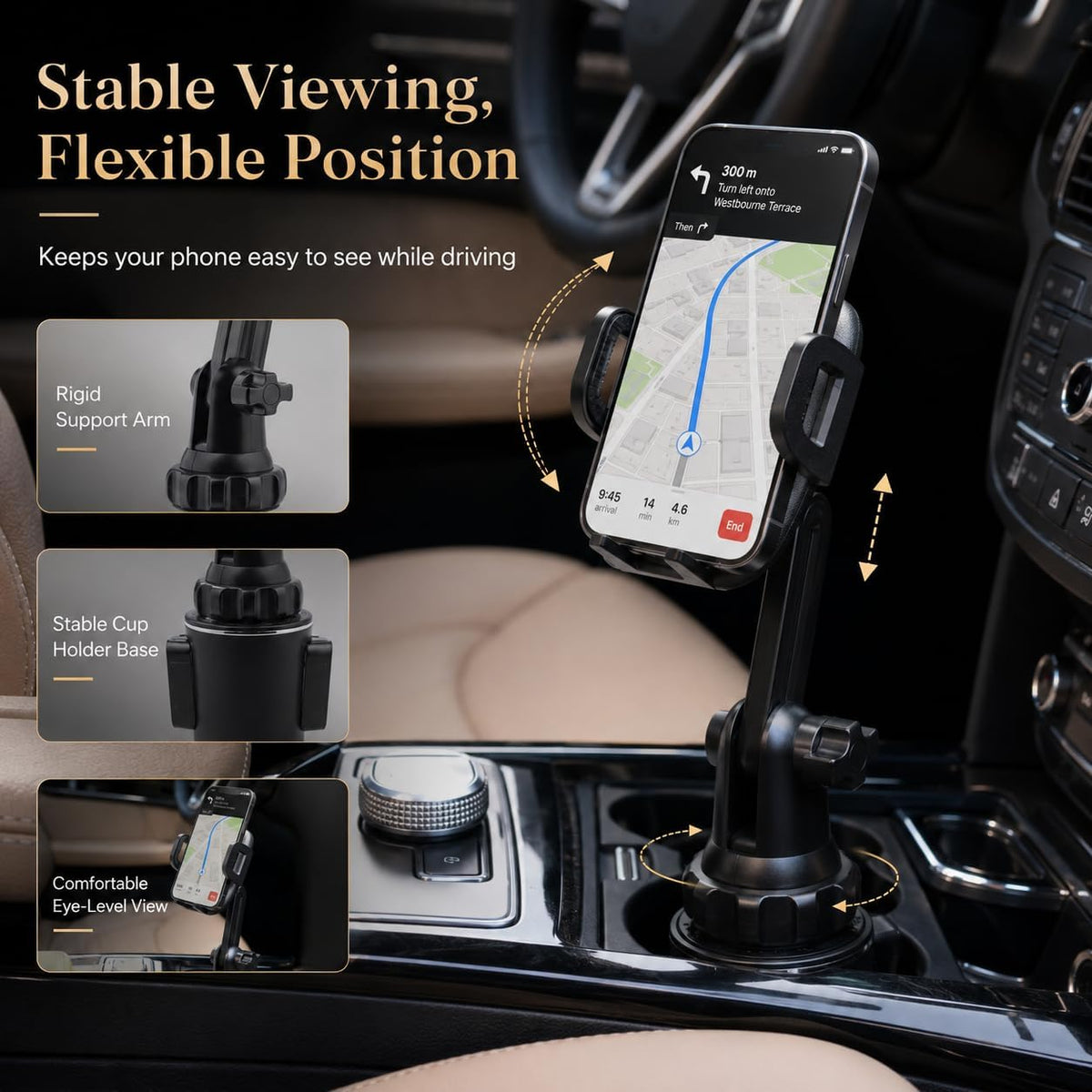 Car Cup Holder Phone Mount, Long Neck for iPhone, Samsung and Google Pixel