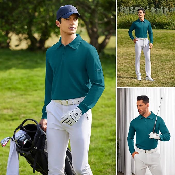 Deyeek Men's Polo Shirts Long Sleeve Golf Polo Shirts for Men Quick Dry UPF 50+ Sun Protection Polos Casual Collared Shirts