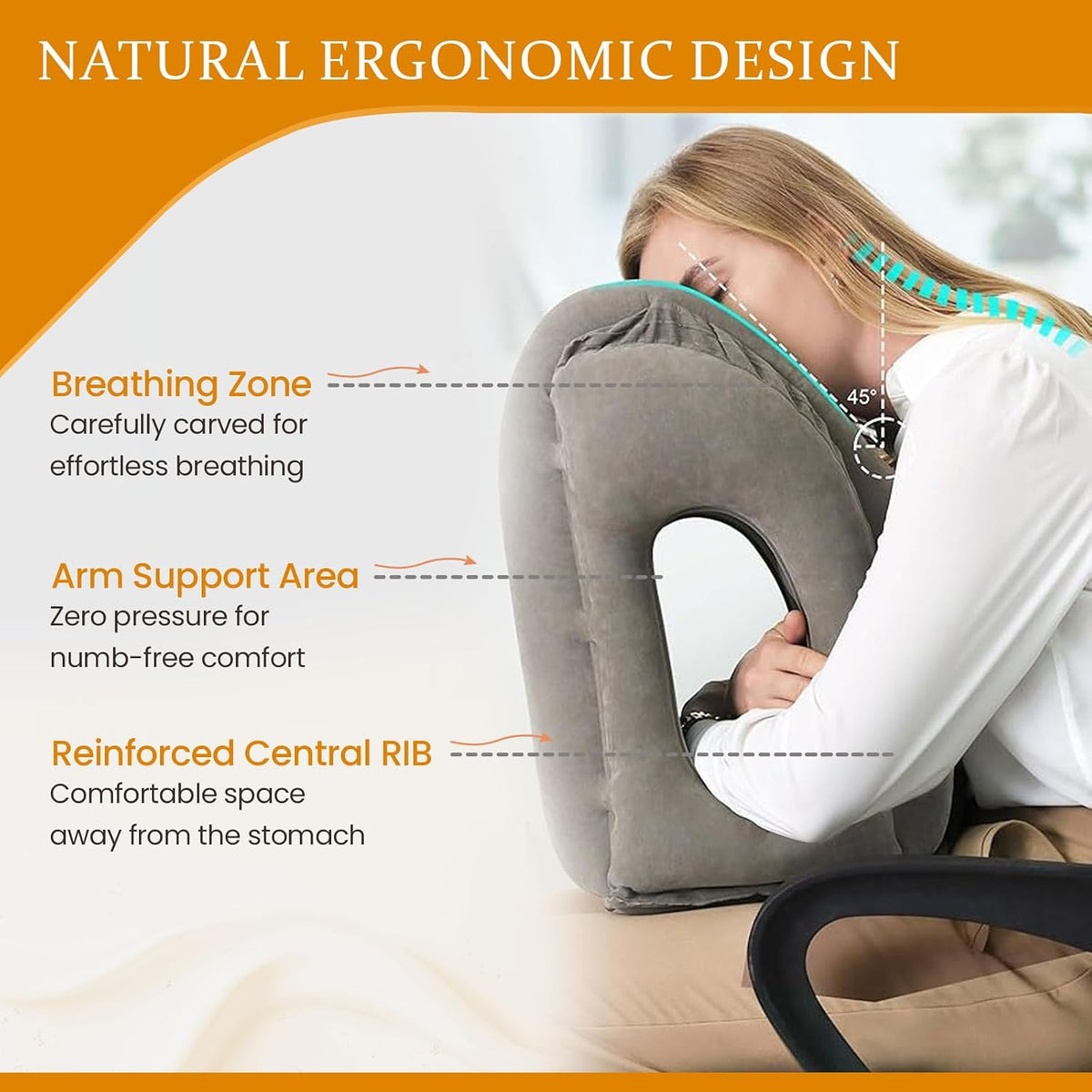 Inflatable Travel Pillows for Airplanes, Blow Up Travel Pillow for Train Office Car with Chin and Neck Support, Inflatable Travel Pillow for Sleep Support with Eye Mask, Bag & Earplugs_Gray