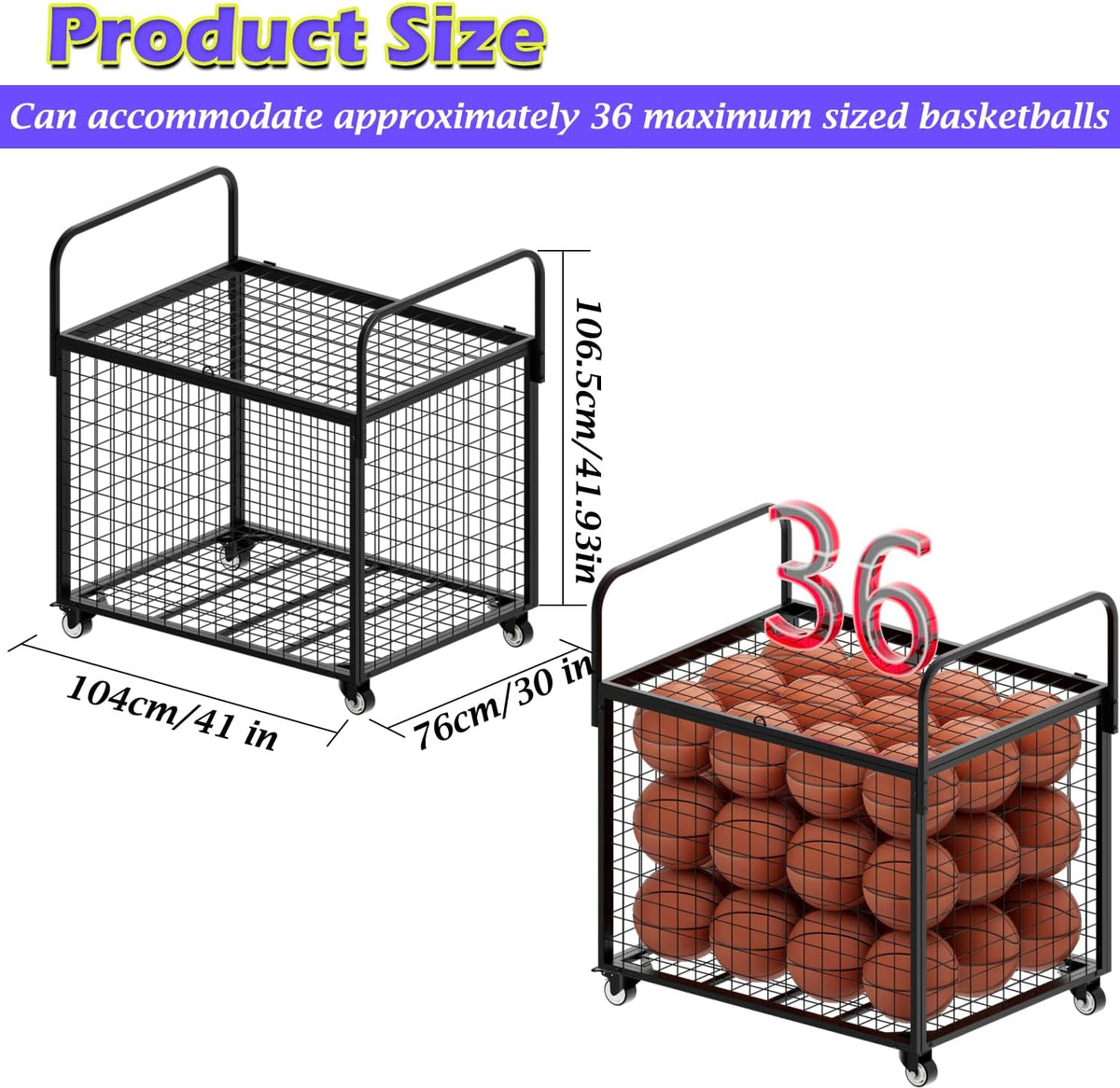 Skiennix Basketball Cart - Mobile Sports Equipment Organizer with Wheels | Durable Metal Storage for Indoor/Outdoor Use