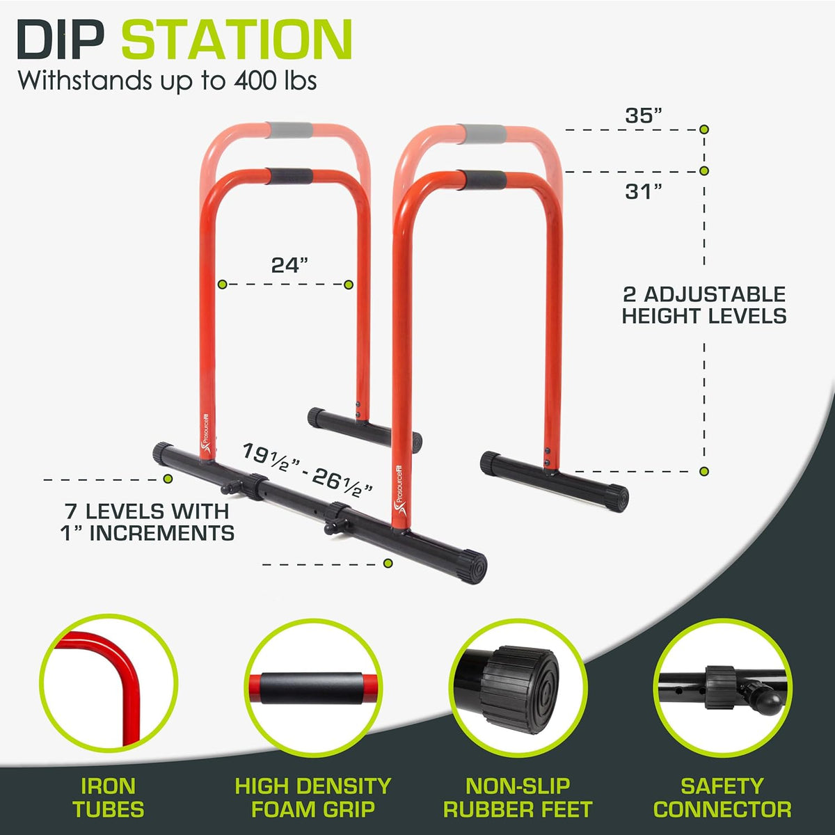ProsourceFit Dip Stand Station - Heavy Duty Body Press Bar with Safety Connector for Tricep Dips