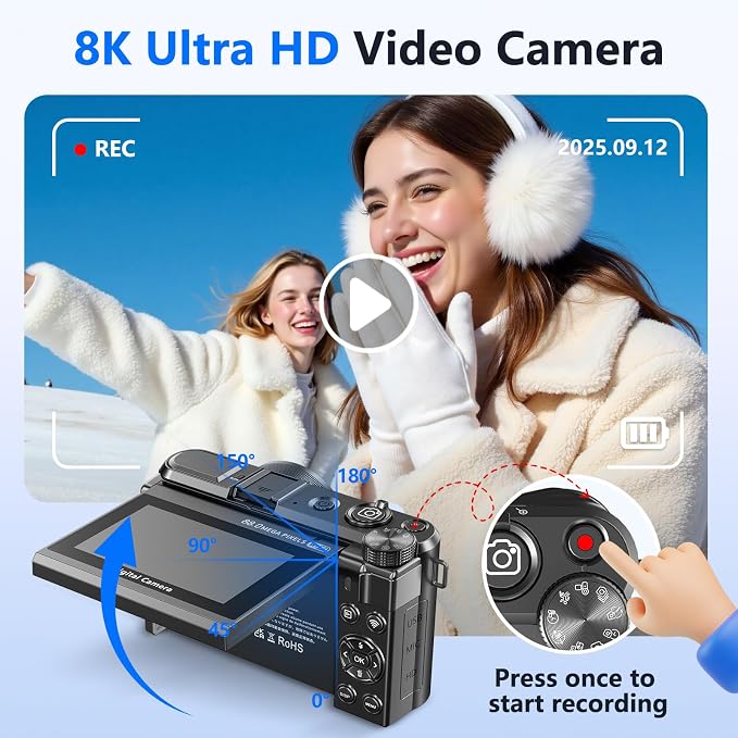 8K Digital Camera for Photography, 88MP HD WiFi Vlogging Camera for YouTube