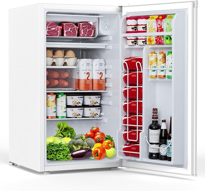 COWSAR 4.5 Cu.Ft Mini Fridge with Freezer for Bedroom Dorm, White | Single Reversible Door, Adjustable Thermostat, Energy Saving, Removable Glass Shelves, Small Refrigerator for Apartment