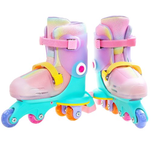 JajaHoho Roller Skates for Kids, Adjustable Convertible 2-in-1 Skates, Age 3-7,Junior Size 7-12, Light up Wheels Tri-Wheels to Inline Skates, for Boys Girls Toddler (Macaron, XS, US 7J-11J)