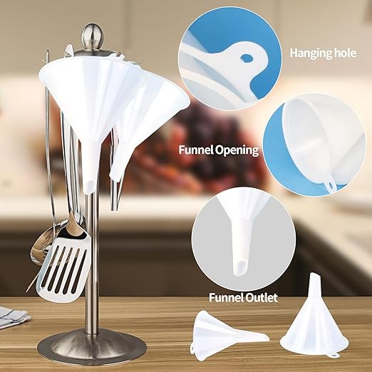 Plastic Funnel Set, Kitchen Funnels for Filling Bottles, Automotive Oil Funnels for Lubricants and Fluids, Leak-Proof Design Fits Cars, Motorcycles & Home Containers