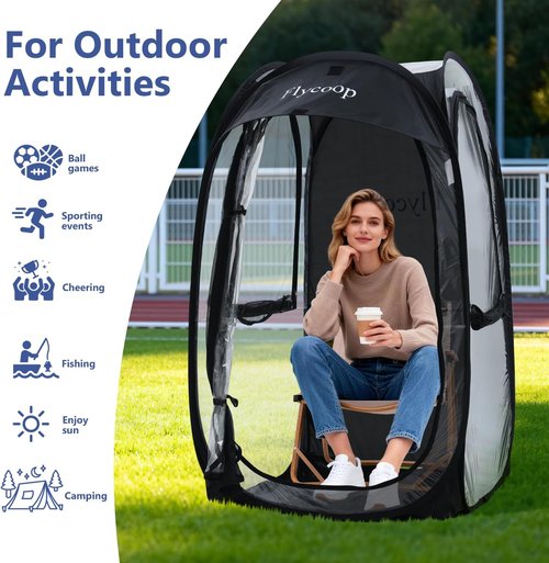 Flycoop Sports Tent - Portable Pop-Up Shelter for 1 Person | 37" L x 37" W x 63" H Winter Camping Pod