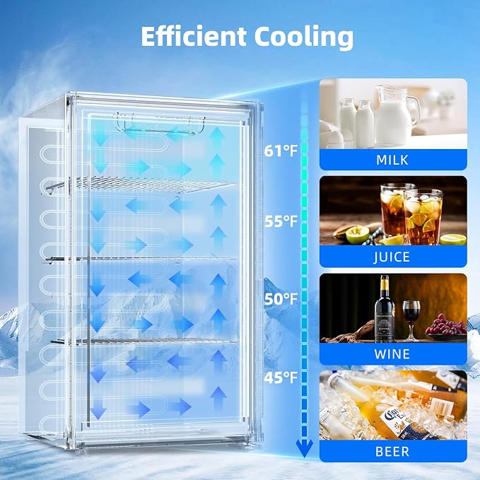 Antarctic Star Mini Fridge -130 Can Beverage Refrigerator for Soda Beer or Wine, Stainless steel door frame, for Office or Bar with Adjustable Removable Shelves, Silver, 3.1 Cu.Ft