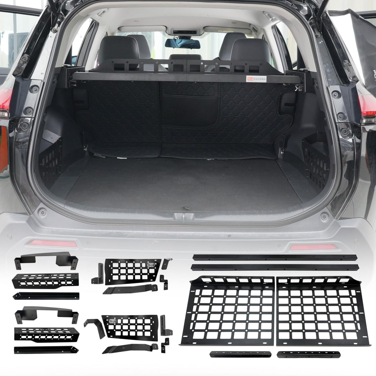 HIGH FLYING for Toyota RAV4 2019-2025 Car Accessories Modular Storage Molle Panel Cargo Shelf Organizer Luggage Carrier Rack Aluminum Alloy (with Conjoined Cross Bar)