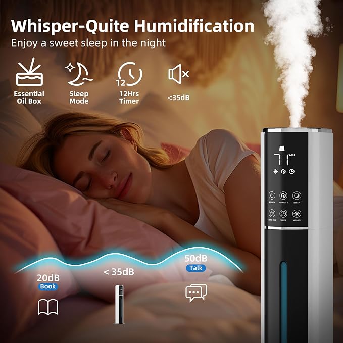 9L/2.5Gal Humidifier, Top Fill Quiet Cool Mist Humidifiers for Bedroom, Covers 550ft²,100H Runtime, 3 Mist Modes Humidifier Large Room, Home, Office, Plants with essential oil diffuser