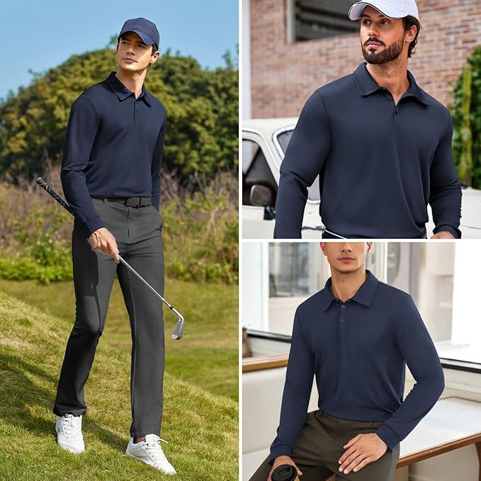 Deyeek Men's Polo Shirts Long Sleeve Golf Polo Shirts for Men Quick Dry UPF 50+ Sun Protection Polos Casual Collared Shirts