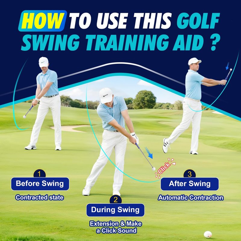 Rpiuago Retractable Golf Swing Training Aid, Right-Handed Golf Swing Trainer with Click Feedback, Tempo Stick Golf to Improve Strength & Tempo with Arm Band, Ideal for Beginners, Indoor & Outdoor Use