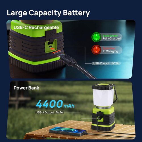 Consciot LED Camping Lantern - 1000LM Rechargeable Lights with 4 Modes & Power Bank | IPX4 Waterproof, 2 Pack