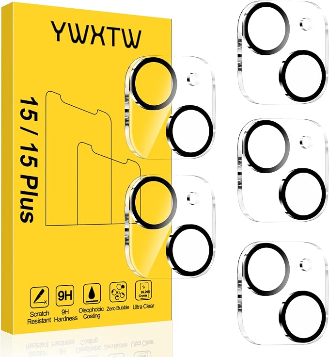 YWXTW [5 Pack Designed for iPhone 15 Camera Lens Protector, for iPhone 15 Plus
