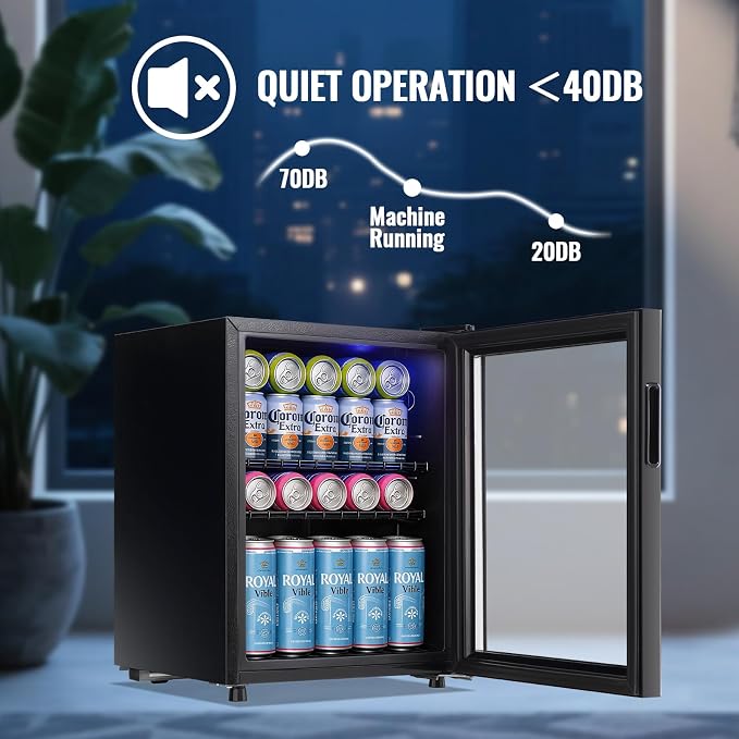 2.6 Cu.ft Mini Refrigerator with Glass Door Mini Beverage Refrigerator Soda Beer Cooler, LED Light Drink Fridge for Home/Office/Dorm Black
