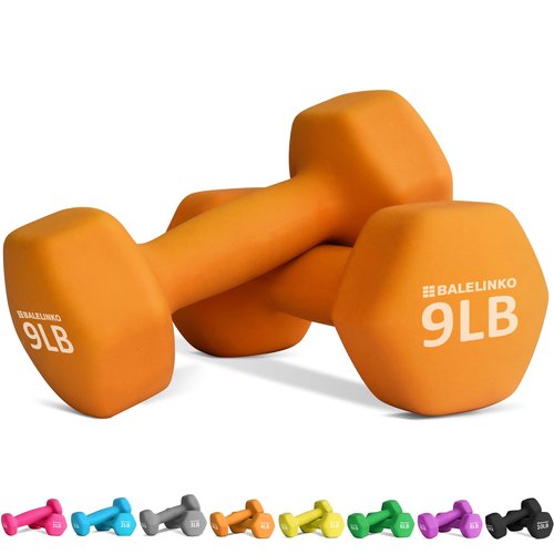 Balelinko Home Gym Equipment Workouts Strength Training Weight Loss Pilates Weights Yoga Sets Weights for Women, Men, Seniors and Youth, 9LB Orange, Pair