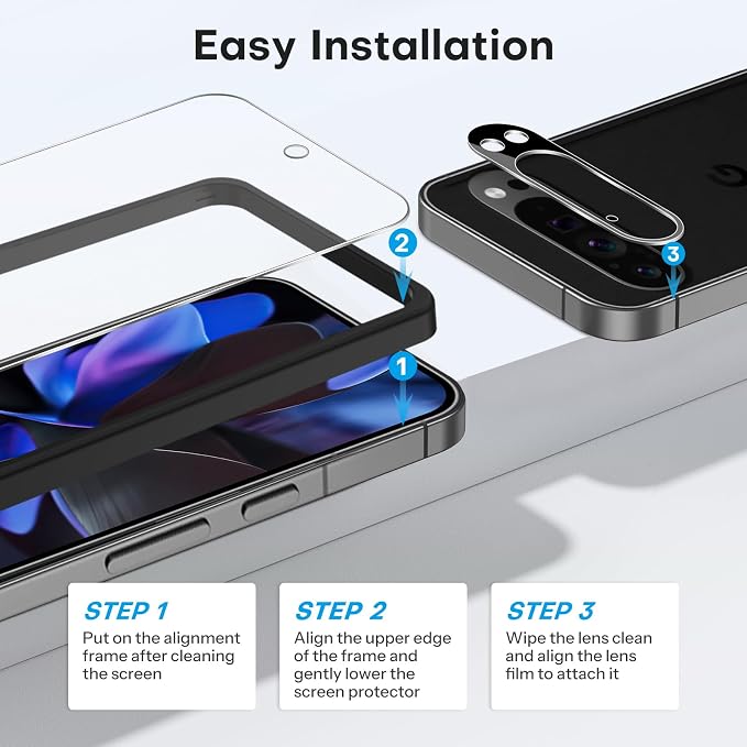 OMOTON 3+2 Pack for Google Pixel 9 Pro XL Screen Protector 6.8 Inch, 3 Tempered