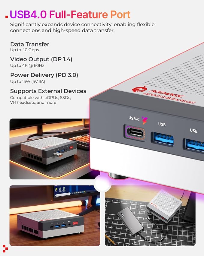 ACEMAGIC X3 Mini Gaming PC Ryzen 7 H 255 Radeon 780M 16GB 1TB Windows11 Pro | 54W Unlocked Performance, Retro Console, 8K Triple Screen, Quiet Cooling, 2.5G LAN, 6×USB Ports Gaming & Content Creation