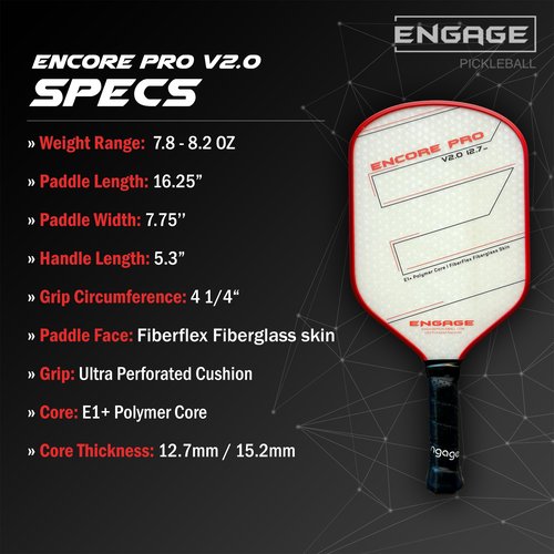 Engage Encore Pro V2.0 12.7mm Pickleball Paddle Playability with Power | Hybrid - Crimson Red (Crimson Red, 15.2 MM (Thick))