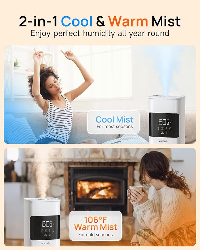 Warm & Cool Mist Humidifiers for Bedroom, Top-Fill Humidifier Large Room with Essential Oil Diffuser, Large Room Humidifiers for Home Baby Nursery Office Plants, White